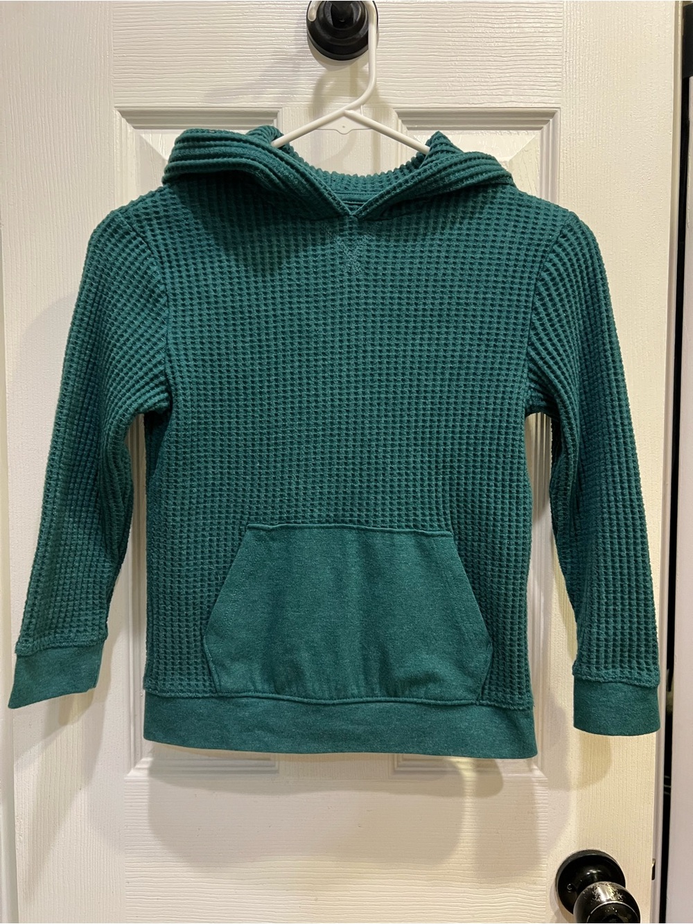 Waffle Knit Hooded Pullover in Teal kids